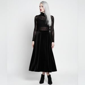 Vintage Talbots Womens Black Velvet Maxi Midi Skirt sz 16 A-line Classic Formal